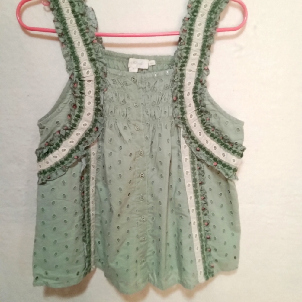 Anthropologie Forever That Girl Effie Eyelet Tank Sage Green Cotton Med.…